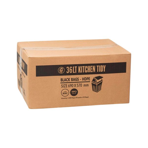 Austar Garbage Bags Kitchen Tidy Black 580mm x 700mm 36L (1000)
