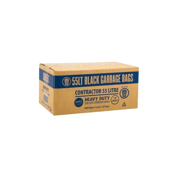 Austar Garbage Bags Contractor Heavy Duty Black 630mm x 830mm 55L (250)