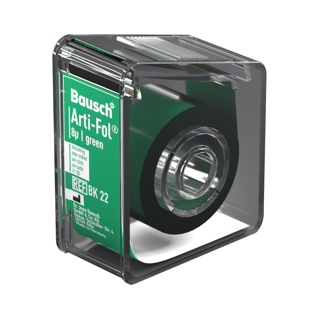 Bausch Arti-Fol Articulating Film BK 22 Green 8u 1-Sided 22mm Wide 20m Roll with Dispenser Bausch Arti-Fol Articulating Film BK 22 Green 8u 1-Sided 22mm Wide 20m Roll with Dispenser