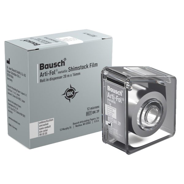 Bausch Arti-Fol Metallic Shimstock Articulating Film BK 39 Uncoated 12u 16mm Wide 20m Roll with Dispenser