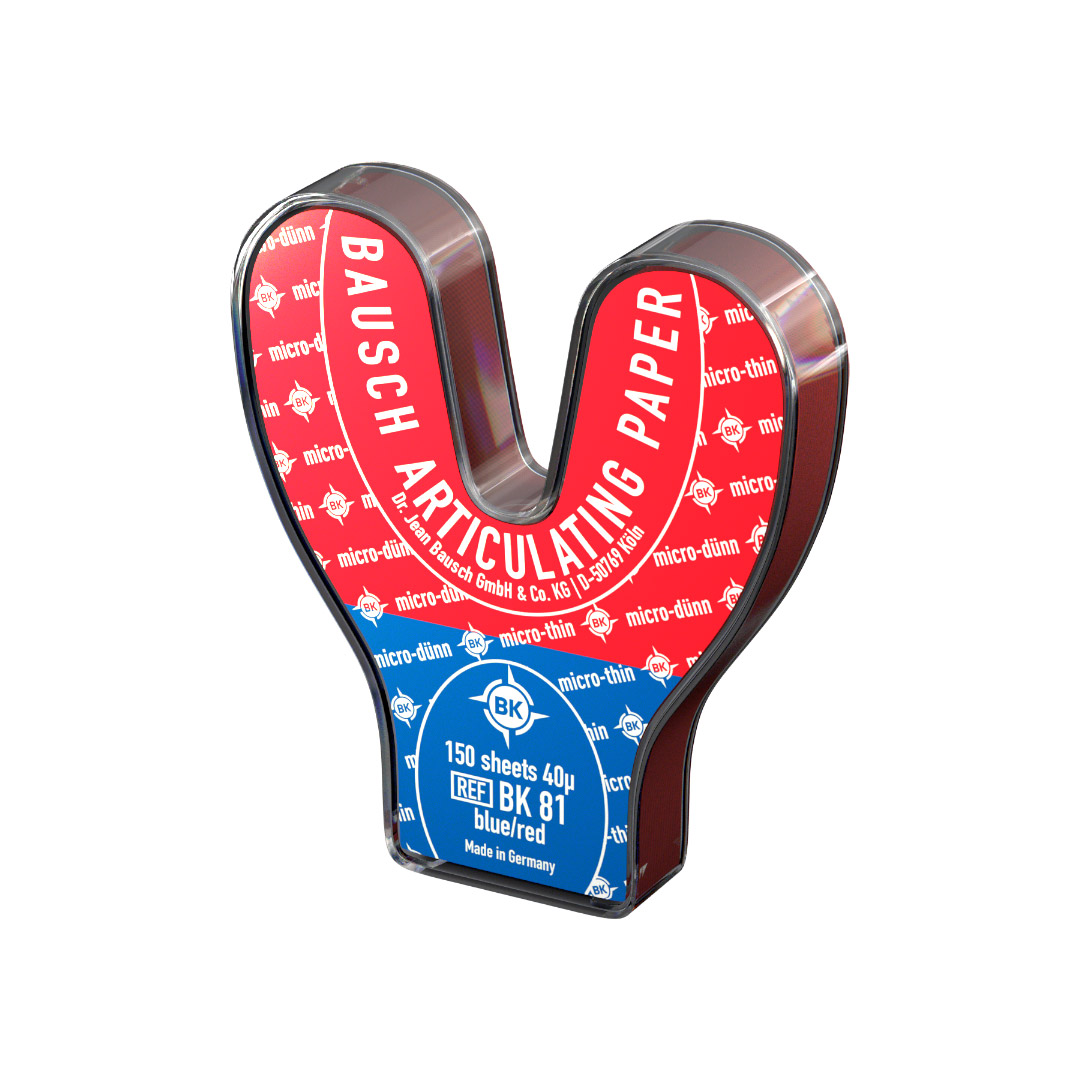Bausch Arti-Check Articulating Paper BK 81 Blue/Red 40u Horseshoe 150 Sheets with Dispenser Bausch Arti-Check Articulating Paper BK 81 Blue/Red 40u Horseshoe 150 Sheets with Dispenser