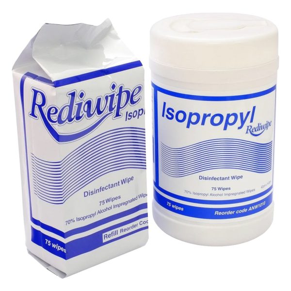 Cello Rediwipe 70% IPA Isopropryl Alcohol Wipes Canister 14cm x 30cm 100's (12)