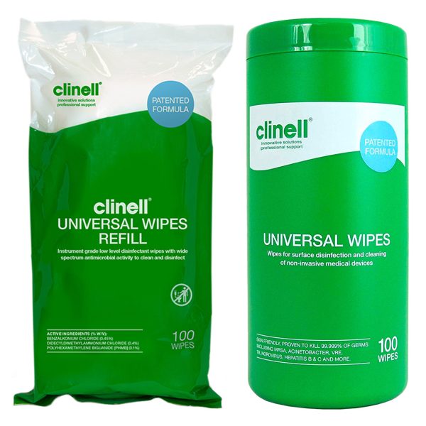 Clinell Universal Sanitising Wipes Canister Refill 100's (8)