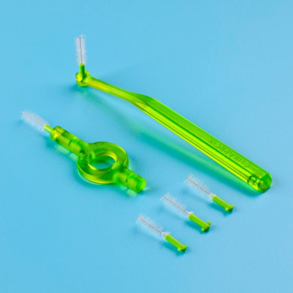 Curaprox CPS 11 Prime Start Interdental Brushes with Angled & Handy Holders Holders Lime Green (5)