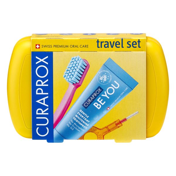 Curaprox Travel Set Yellow with Be You Toothpaste Blackberry & Liquorice Blue 10ml Tube