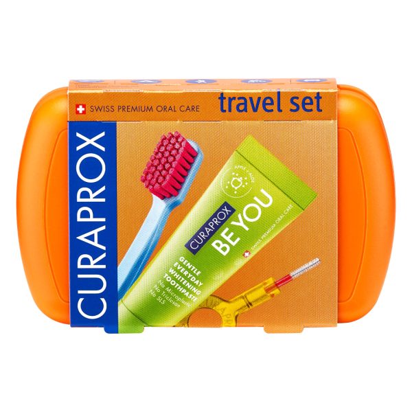 Curaprox Travel Set Orange with Be You Toothpaste Apple & Aloe Green 10ml Tube