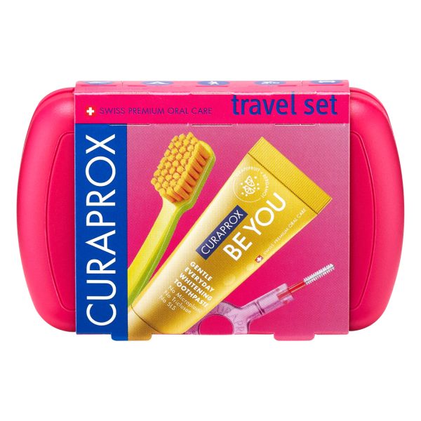 Curaprox Travel Set Magenta with Be You Toothpaste Grapefruit & Bergamot Yellow 10ml Tube