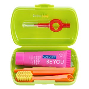 Curaprox Travel Set Green with Be You Toothpaste Watermelon Pink 10ml Tube