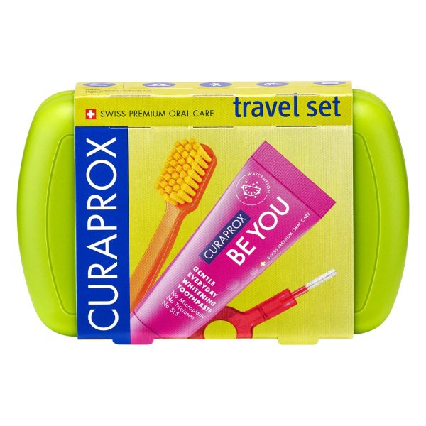 Curaprox Travel Set Green with Be You Toothpaste Watermelon Pink 10ml Tube