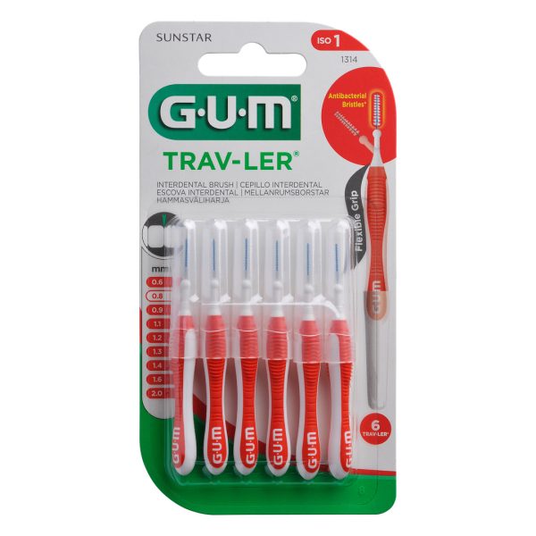 Sunstar GUM Trav-Ler Interdental Brush Size 1 0.8mm Red (6)