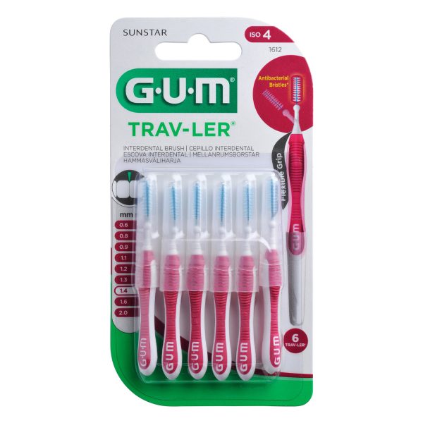 Sunstar GUM Trav-Ler Interdental Brush Size 4 1.4mm Pink (6)