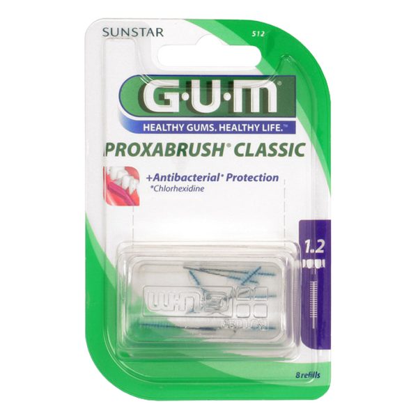 Sunstar GUM Proxabrush Classic Interdental Brush Refills 1.2mm Extra Fine Cylindrical (8)