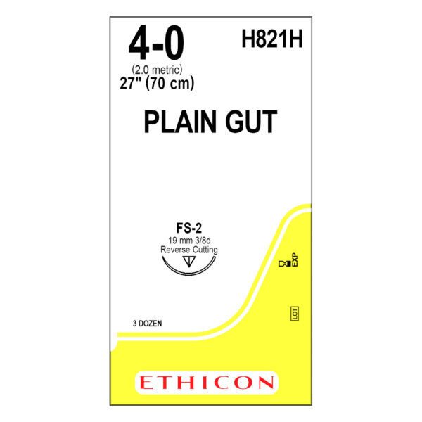 J&J Ethicon Suture Plain Gut 4/0 with FS-2 19mm 3/8 Circle Reverse Cutting Needle 70cm (36) J&J Ethicon Suture Plain Gut 4/0 with FS-2 19mm 3/8 Circle Reverse Cutting Needle 70cm (36)