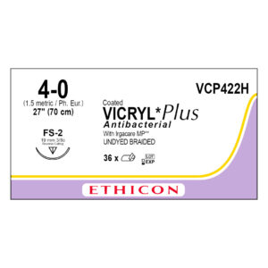 J&J Ethicon Suture Vicryl Plus Antibacterial 4/0 with FS-2 19mm 3/8 Circle Reverse Cutting Needle 70cm (36)
