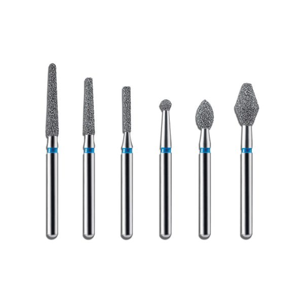 Kerr BluWhite Diamond Bur 250R 018 Flame Medium Grit Blue FG 19mm (5)