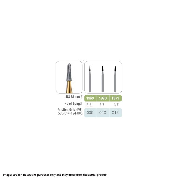 Kerr Jet Tungsten Carbide Fine Cross Cut Bur 1970 010 Taper Dome End FG 19mm (5)