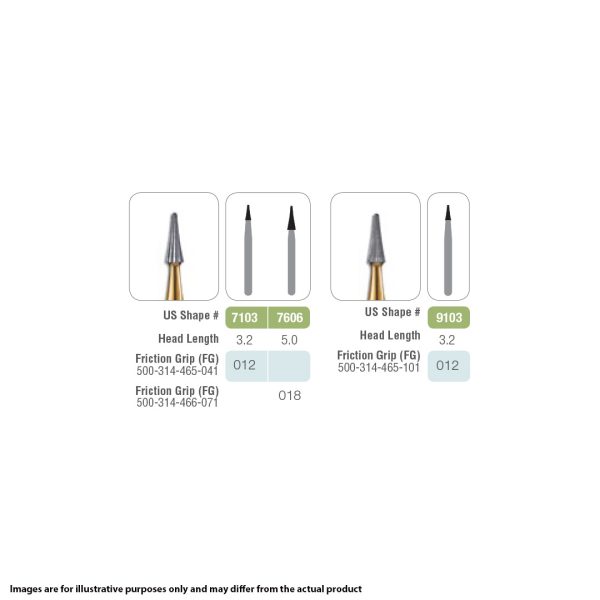 Kerr Jet Tungsten Carbide Fine Finishing Bur 9103 012 Concave Interproximal FG 19mm (100)