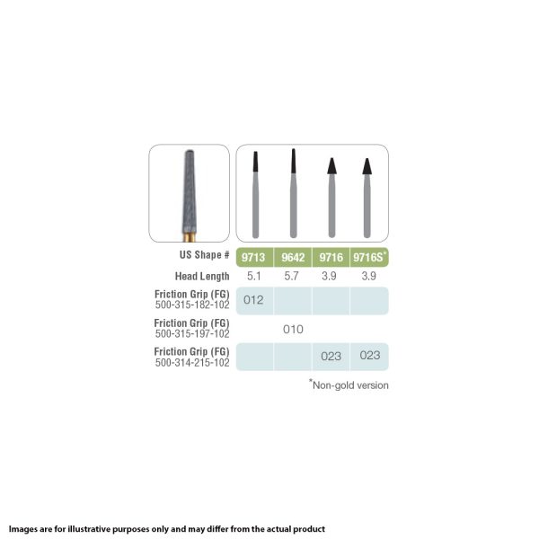 Kerr Jet Tungsten Carbide Fine Finishing Bur 9713 012 Taper Finishing FG 19mm (100)