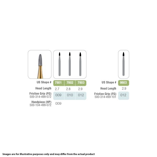 Kerr Jet Tungsten Carbide Fine Finishing Bur 9803 012 Bullet FG 19mm (5)