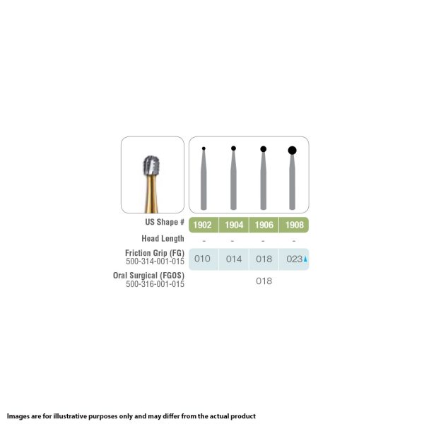 Kerr Jet Tungsten Carbide Fine Cross Cut Bur 1906 018 Round FG OS Oral Surgery 25mm (5)
