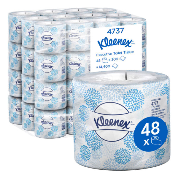 Kimberly-Clark Kleenex Executive Toilet Rolls White 2 Ply 300 Sheets Individually Wrapped (48)
