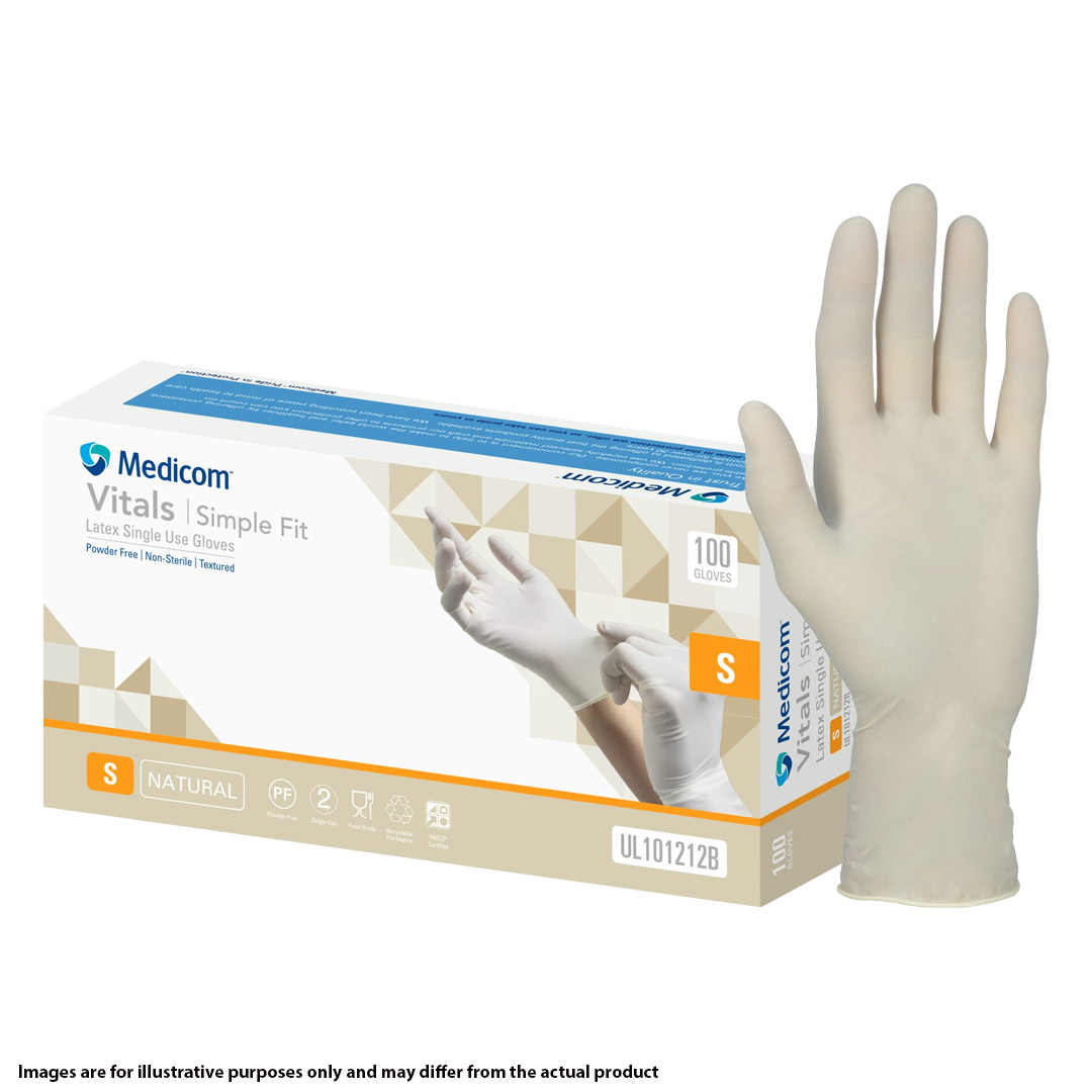Medicom Vitals Simple Fit Natural Latex Powder Free Gloves Extra Large 100's (10) Medicom Vitals Simple Fit Natural Latex Powder Free Gloves Extra Large 100's (10)