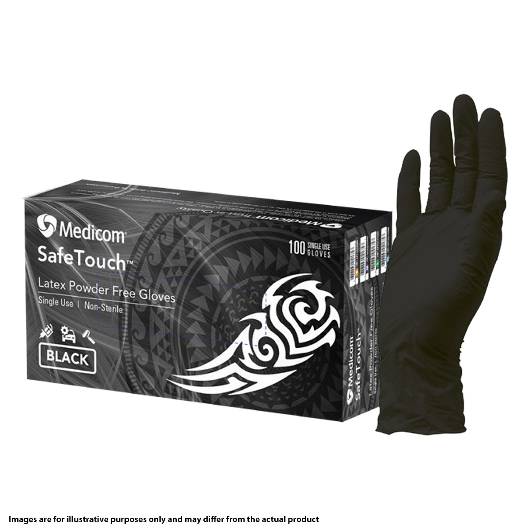 Medicom SafeTouch Black Latex Powder Free Gloves Extra Small 100's (10) Medicom SafeTouch Black Latex Powder Free Gloves Extra Small 100's (10)