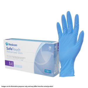 Medicom SafeTouch Advanced Slim Blue Nitrile Powder Free Gloves Extra Small 100's (10)