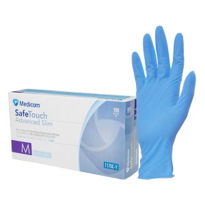 Medicom SafeTouch Advanced Slim Blue Nitrile Powder Free Gloves Medium 100's (10)
