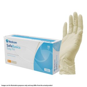 Medicom SafeBasics Easy Fit Natural Latex Powder Free Gloves Medium 100's (10)