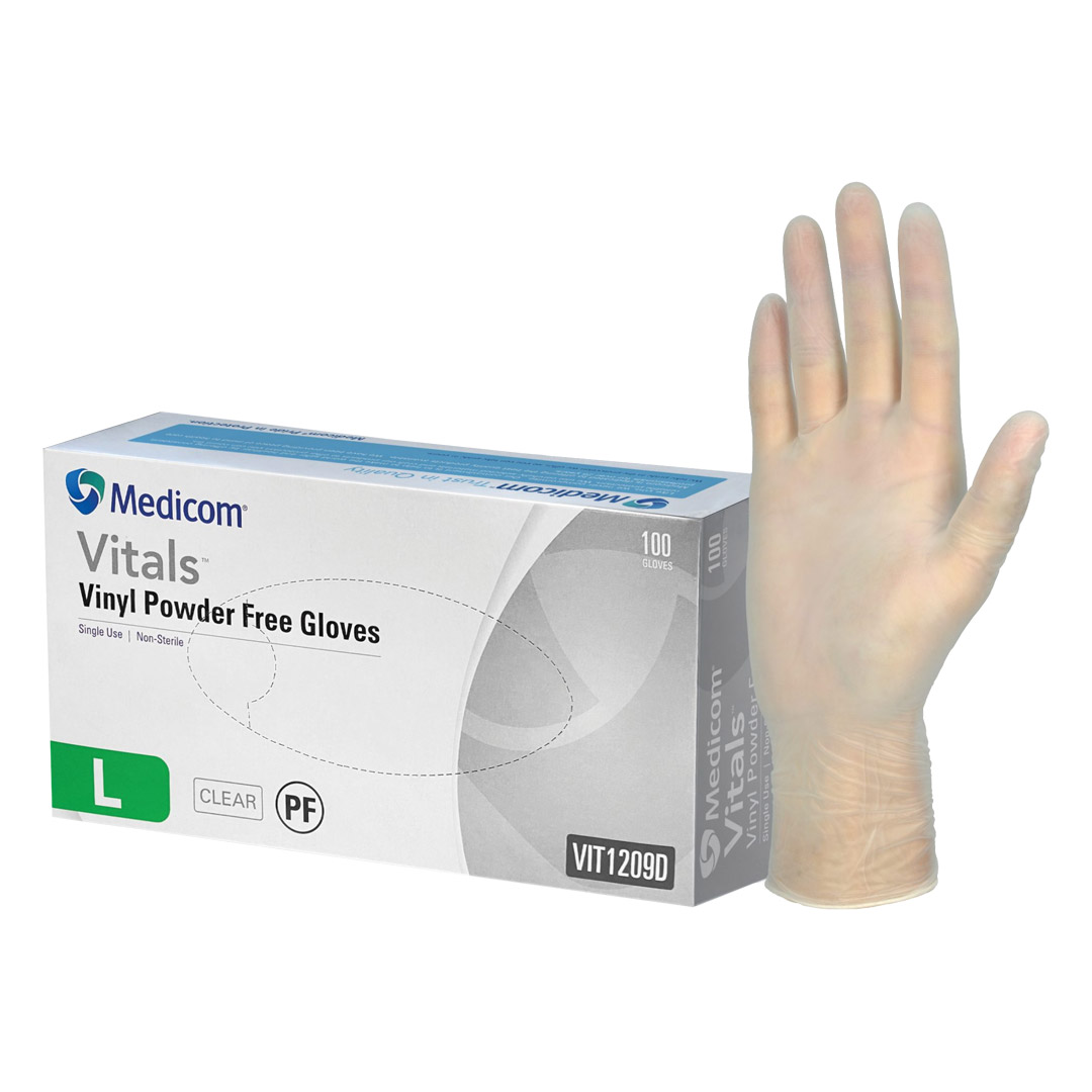 Medicom Vitals Clear Vinyl Powder Free Gloves Large 100's (10) Medicom Vitals Clear Vinyl Powder Free Gloves Large 100's (10)