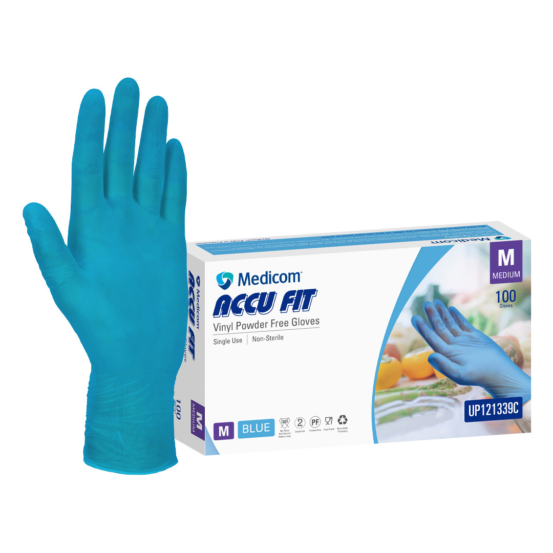 Medicom Accu Fit Blue Vinyl Powder Free Gloves Medium 100's (10) Medicom Accu Fit Blue Vinyl Powder Free Gloves Medium 100's (10)