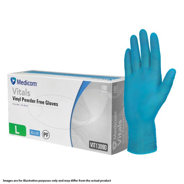 Medicom Vitals Blue Vinyl Powder Free Gloves Medium 100's (10) Medicom Vitals Blue Vinyl Powder Free Gloves Medium 100's (10)