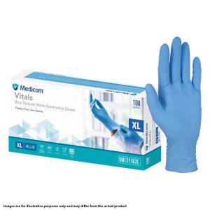 Medicom Vitals Blue Nitrile Powder Free Gloves Extra Small 100's (10)