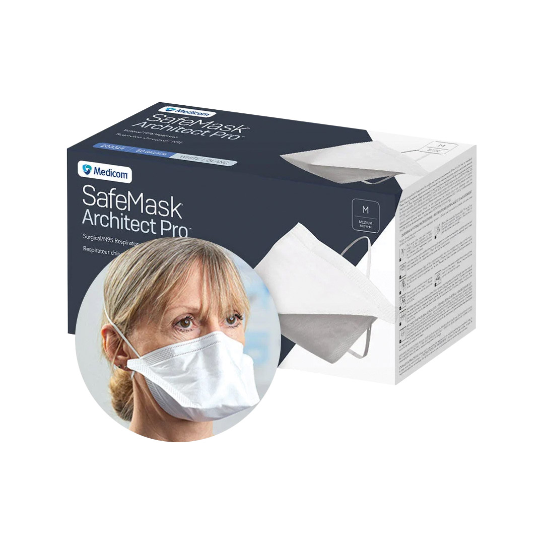 Medicom SafeMask Architect Pro Small N95 Respirator Double Elastic Strap Face Masks White (50)