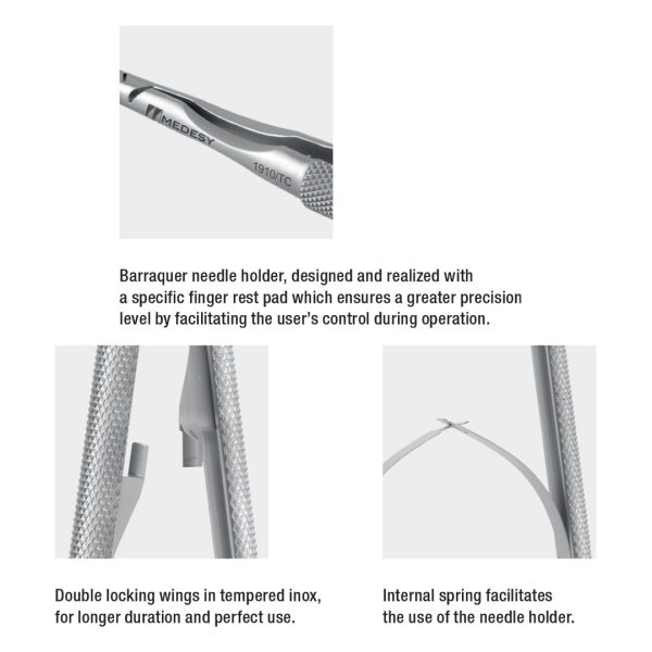 Medesy Needle Holders Barraquer Straight 160mm with Knurled Handles