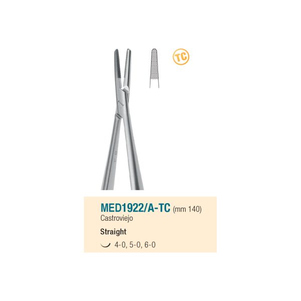 Medesy Needle Holders Castroviejo Straight Tungsten Carbide 140mm with Knurled Handles