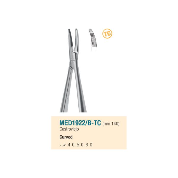 Medesy Needle Holders Castroviejo Curved Tungsten Carbide 140mm with Knurled Handles