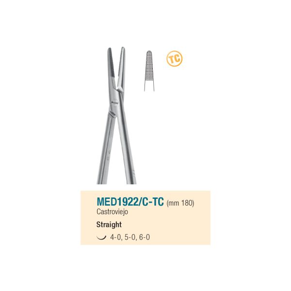 Medesy Needle Holders Castroviejo Straight Tungsten Carbide 180mm with Knurled Handles