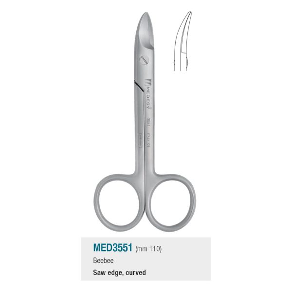 Medesy Scissors Crown Beebee Curved with Saw Edge 110mm