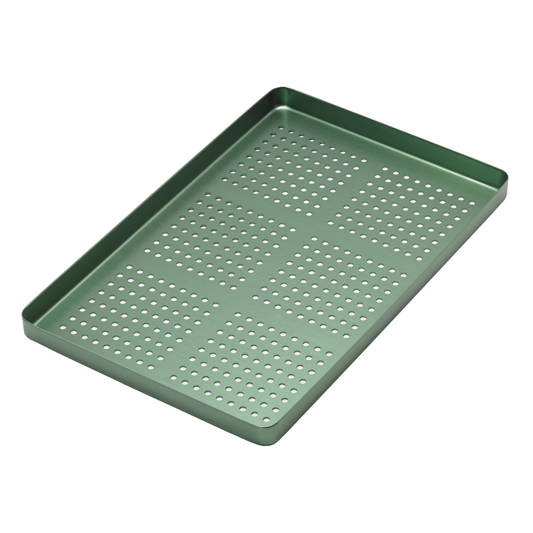 Medesy Tray Aluminium Perforated Small 185mm x 140mm x 15mm (LxWxH) Green Medesy Tray Aluminium Perforated Small 185mm x 140mm x 15mm (LxWxH) Green