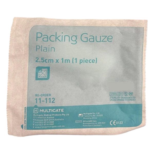 Multigate Packing Gauze 2.5cm x 1m White Individually Wrapped Sterile (100)