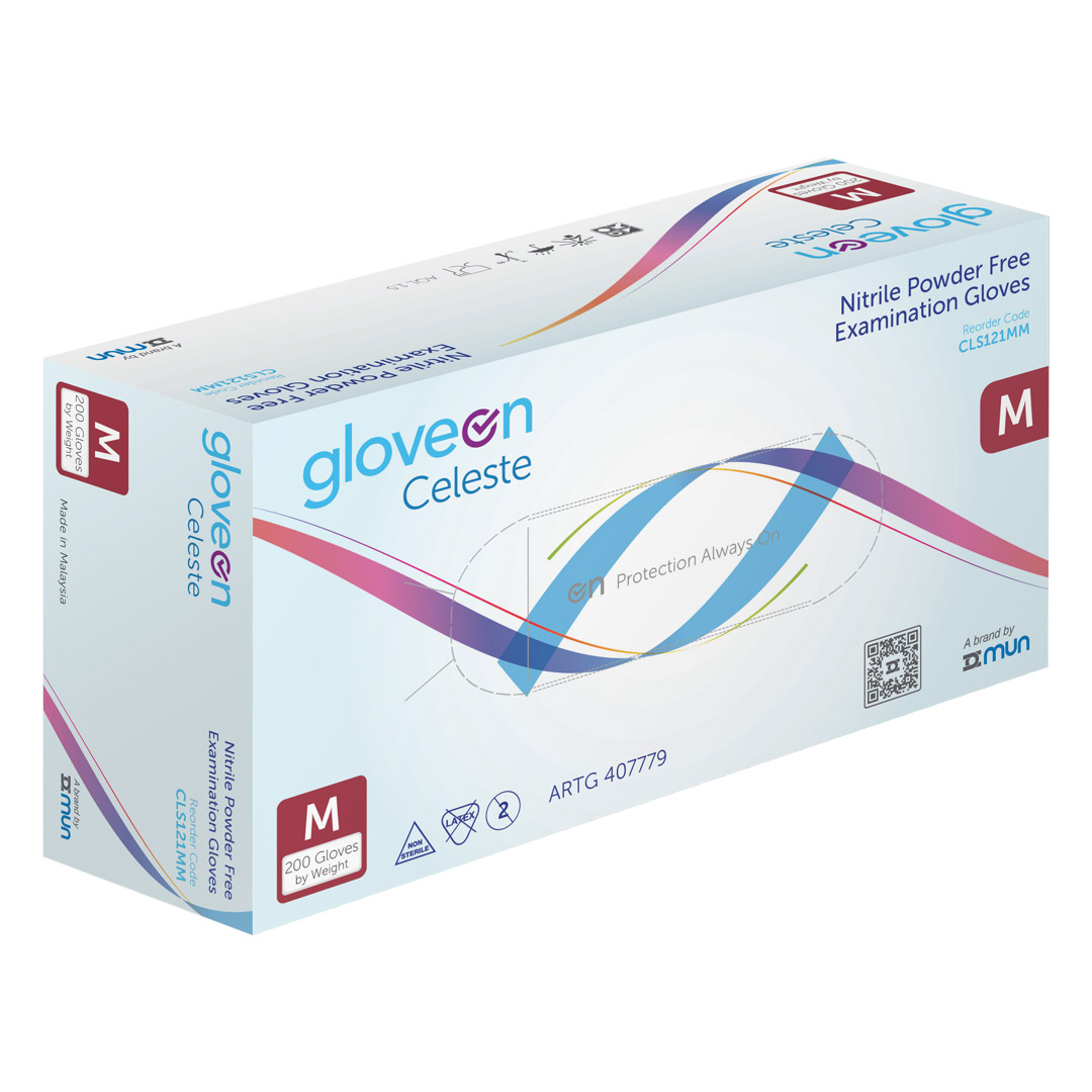 Mun GloveOn Celeste Blue Nitrile Powder Free Gloves Medium 200's (10) Mun GloveOn Celeste Blue Nitrile Powder Free Gloves Medium 200's (10)