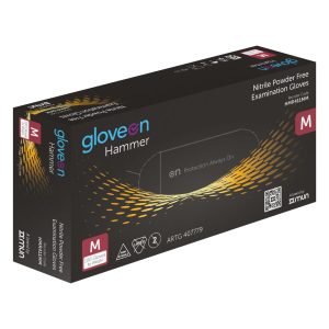 Mun GloveOn Hammer Black Nitrile Powder Free Gloves Medium 100's (10)