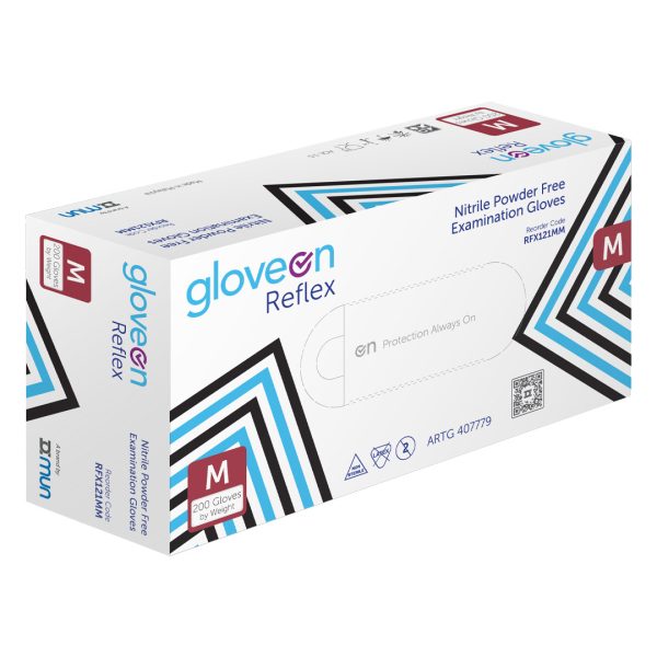 Mun GloveOn Reflex Blue Nitrile Powder Free Gloves Medium 200's (10)