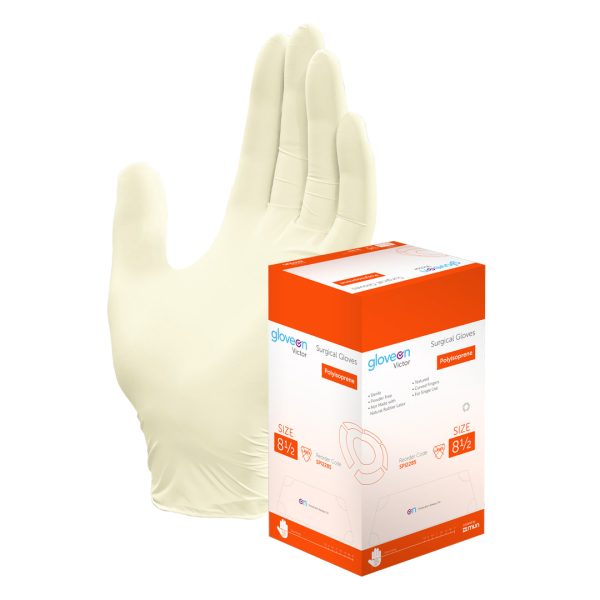 Mun GloveOn Victor White Polyisoprene Powder Free Sterile Gloves Size 8.5 (50)