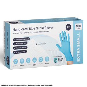 Shield Right Handicare Blue Nitrile Powder Free Gloves Small 100's (10)