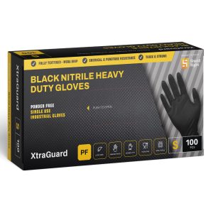 Shield Right XtraGuard Heavy Duty Black Nitrile Powder Free Gloves Small 100's (10)