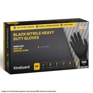 Shield Right XtraGuard Heavy Duty Black Nitrile Powder Free Gloves Large 100's (10)