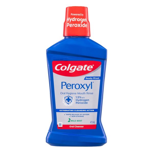 Colgate Peroxyl Oral Cleanser Mouthrinse Mint Alcohol Free with 1.5% Hydrogen Peroxide 473ml Bottle